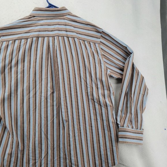 DOCKERS Shirt Men's Long Sleeve Casual Button Up Striped Easy Care Brown Large - Picture 11 of 12